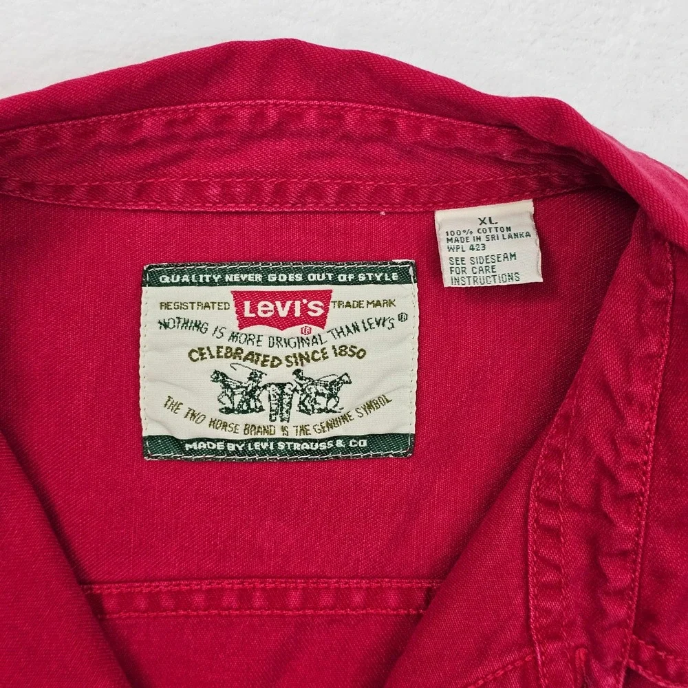 Levi's Button Down Shirt Mens XL Red Canvas Workwear Utility Vintage ‎ Western